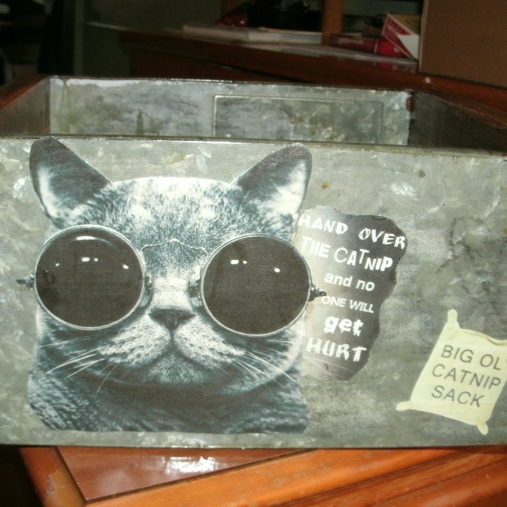 upcycled vintage wood & zinc drawer.